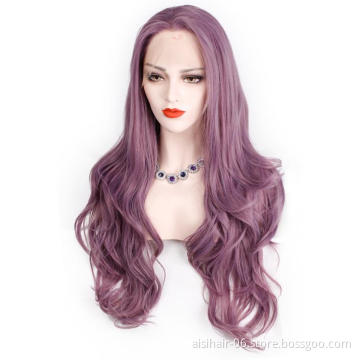 Aisi Beauty Wholesale Cheap Vendor Purple Curly Wave Wig Long Wavy Lace Frontal Synthetic Hair For Black Women Lace Front Wig